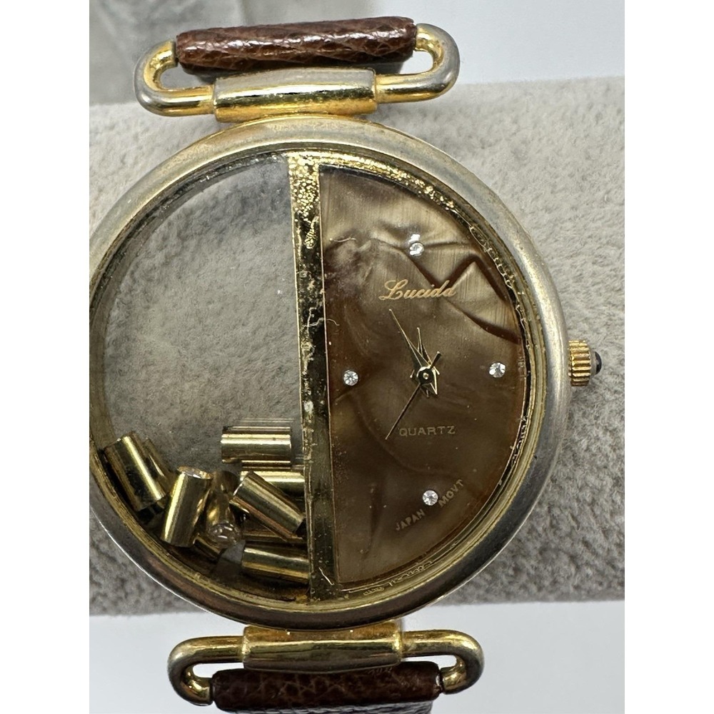 Lucida Rare Vintage Watch‎ New Battery Floating Crystals 39MM 8" Leather Band P2